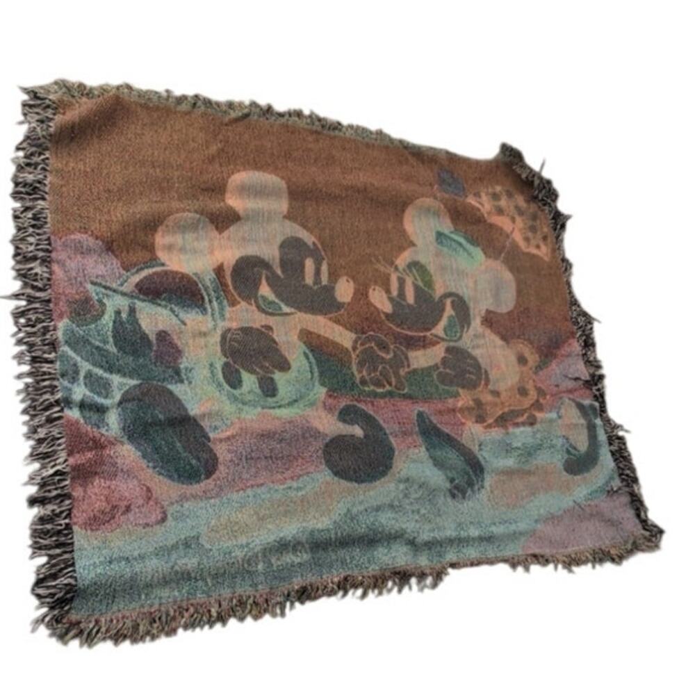 Disney World Mickey & Minnie Picnic Tapestry Throw Blanket 60x50 Vintage - Picture 2 of 10